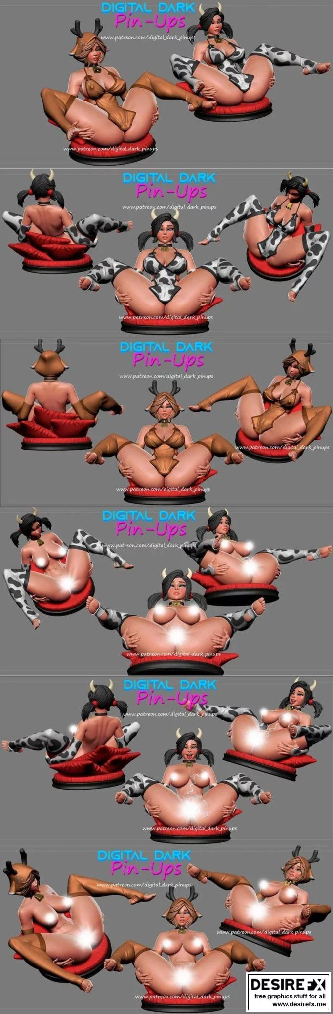 牛女孩与鹿女孩3D打印模型|Cow girl and Deer girl