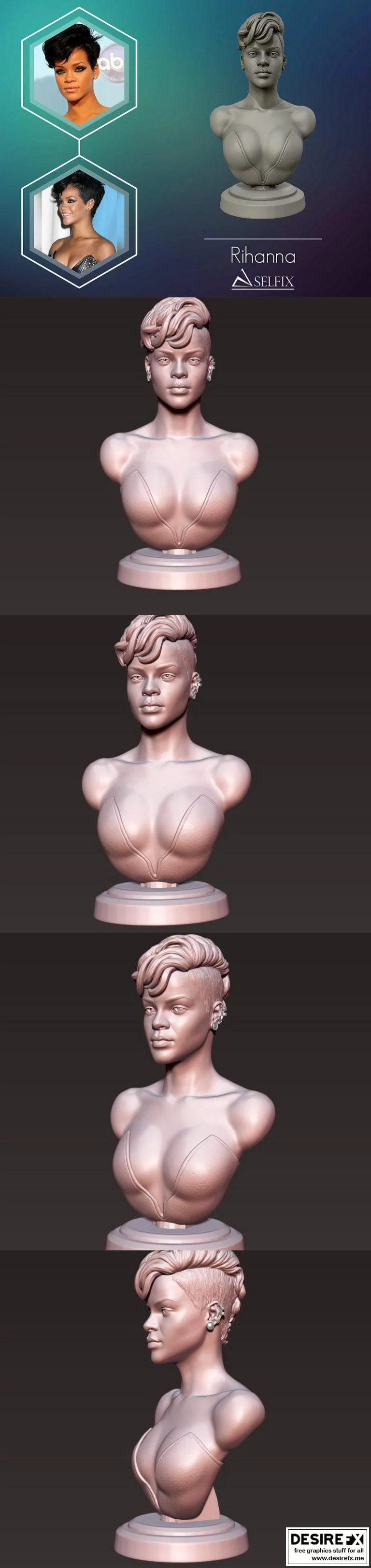 瑞哈娜·爆裂：3D打印模型作品集|Rihanna Bust
