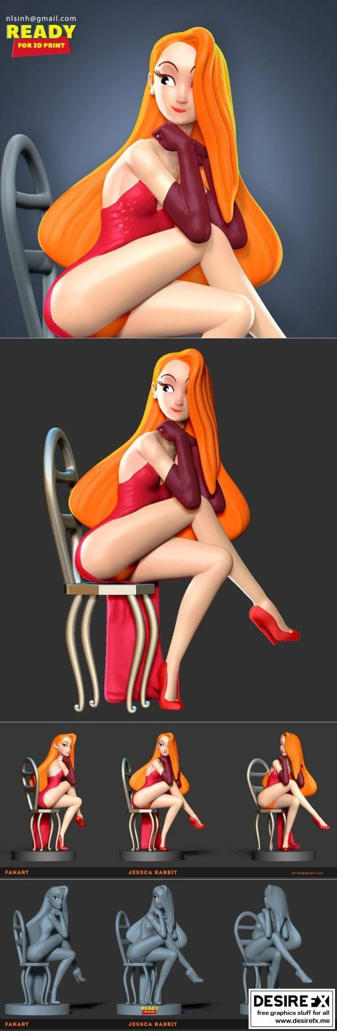 3D打印模型：剑士兔 cosplay 装置|﻿Jessica Rabbit Fanart