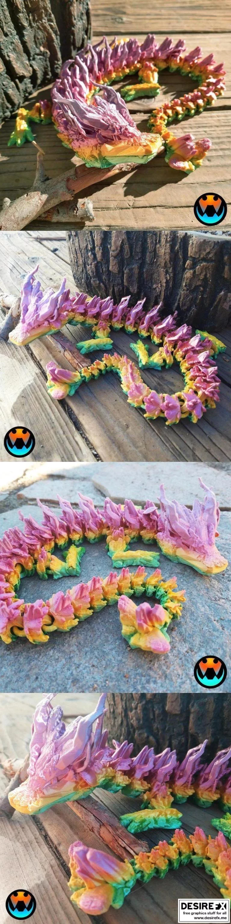 木林龙 3D打印可动毛绒宠物模型|﻿Woodland Dragon, Articulating Flexi Wiggle Pet, Print in Place, Fantasy