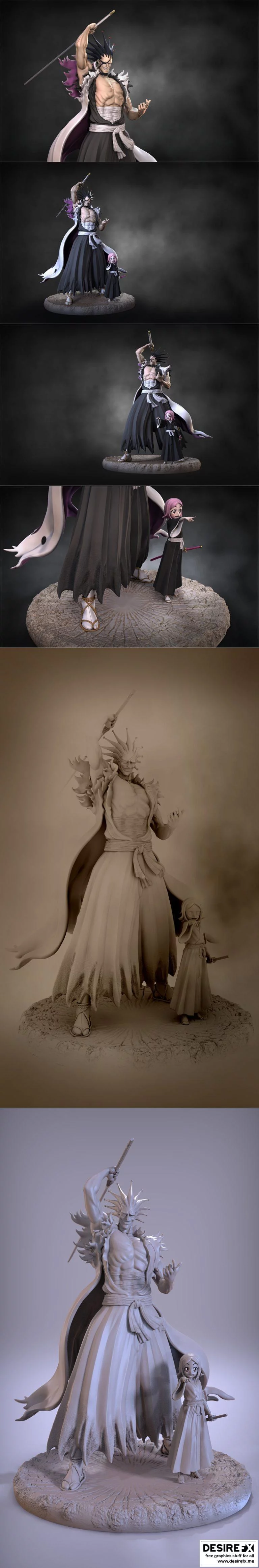 Zaraki Kenpachi 3D打印模型：尸魂界之狂怒战魂|Zaraki Kenpachi and Yachiru