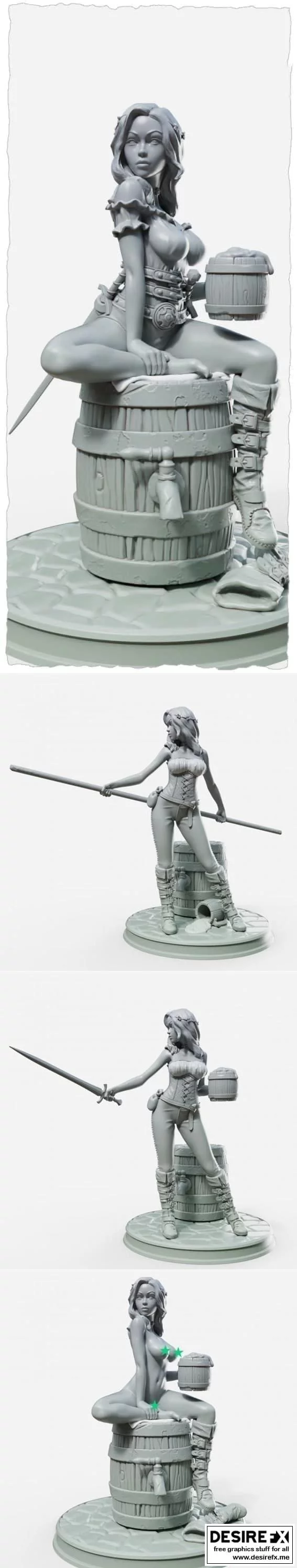 Barrel Girl 3D打印模型双版本（含NSFW）|Barrel Girl Pin Up 2 Versions and NSFW