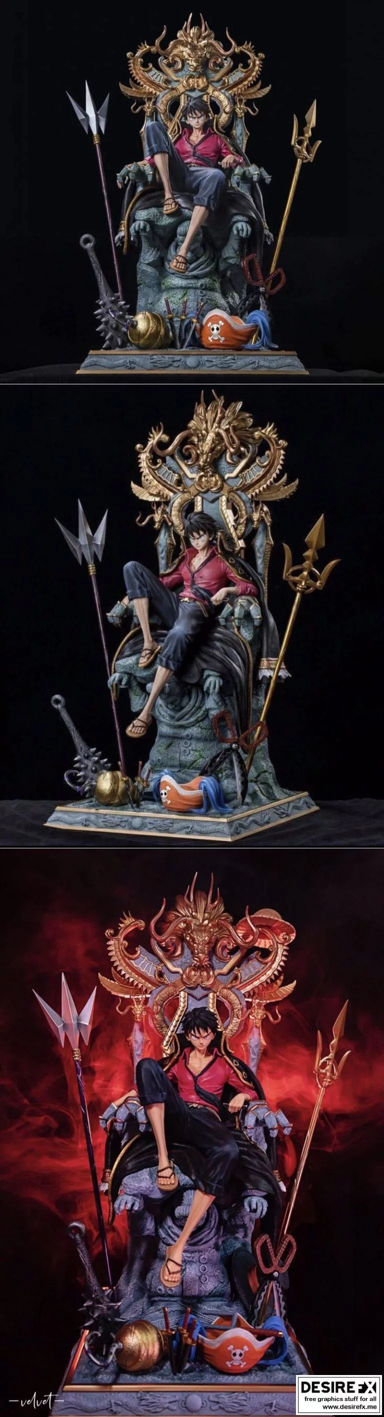 路飞坐 throne — 《海贼王》3D打印模型|Luffy on Throne – King of Pirates – One Piece