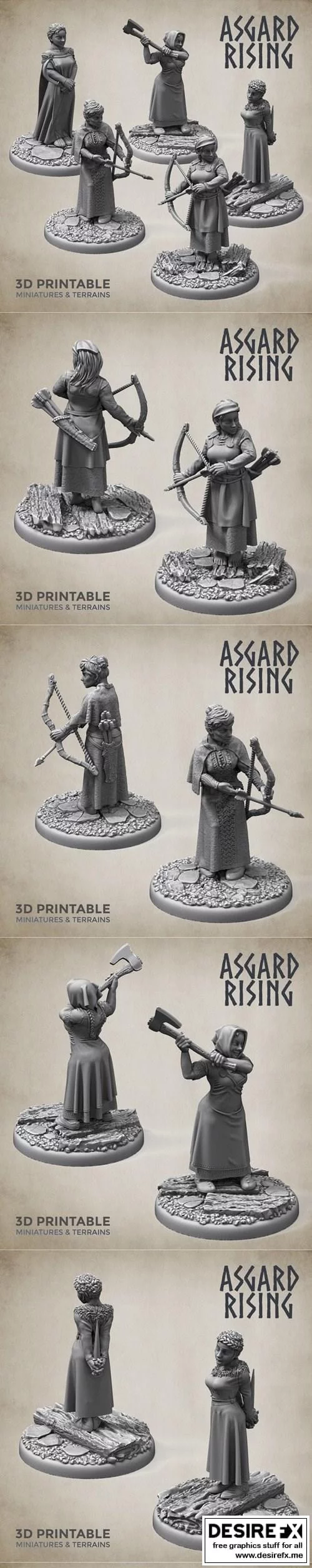 阿斯加德崛起 – 5件女村民镇民3D打印模型|Asgard Rising – 5 x Female Villagers Townsfolk