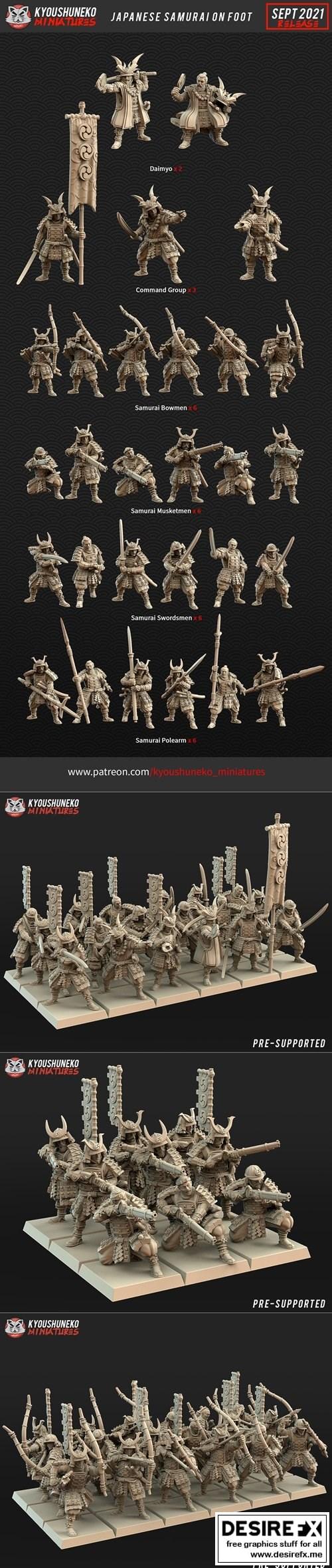 迷你幻想日本足轻武士3D打印模型|Kyoushuneko Miniatures Fantasy Japanese Samurai on Foot