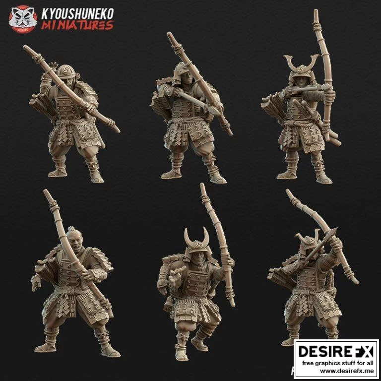 日本武士弓箭手3D打印模型|Japanese Samurai Bowmen