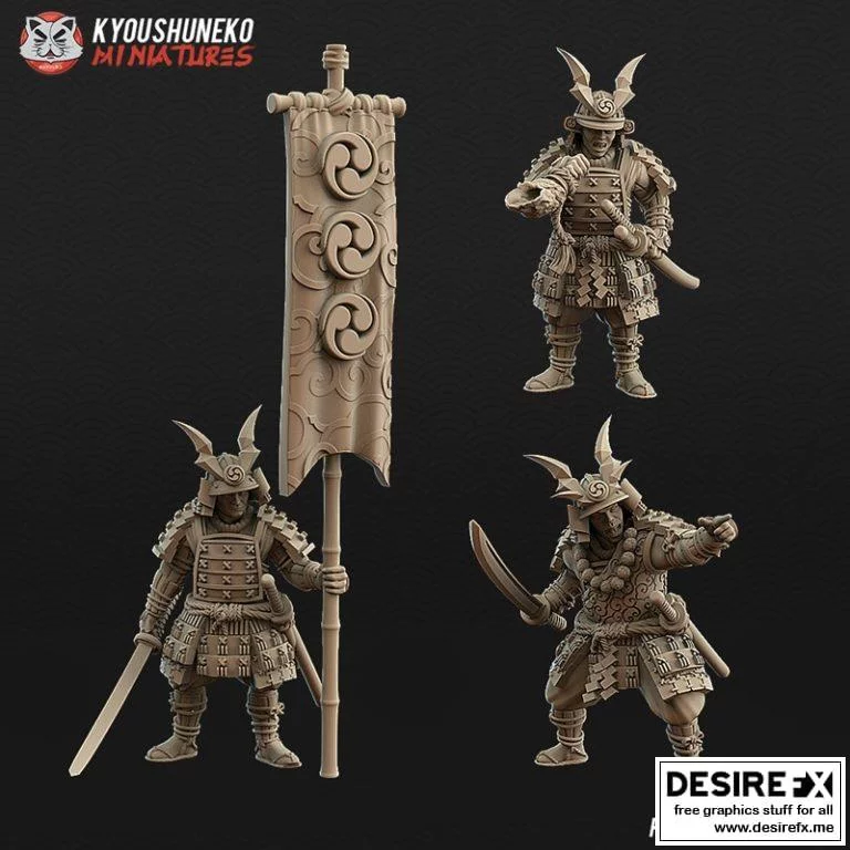日本武士指挥组3D打印模型|Japanese Samurai Command Group