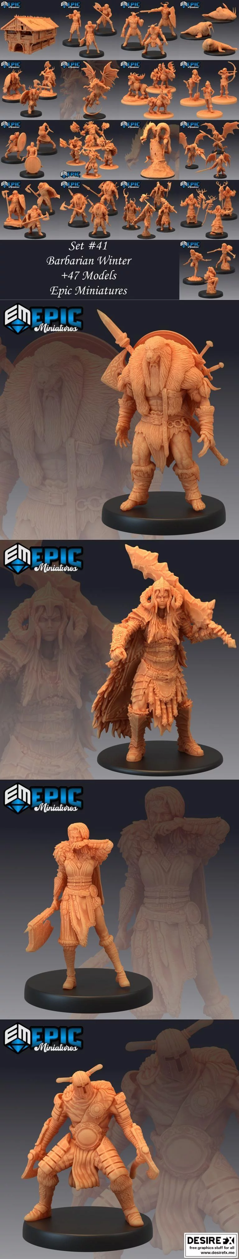 史诗迷你系列—— barbarian冬季角色3D打印模型|Epic Minis – Barbarian Winter