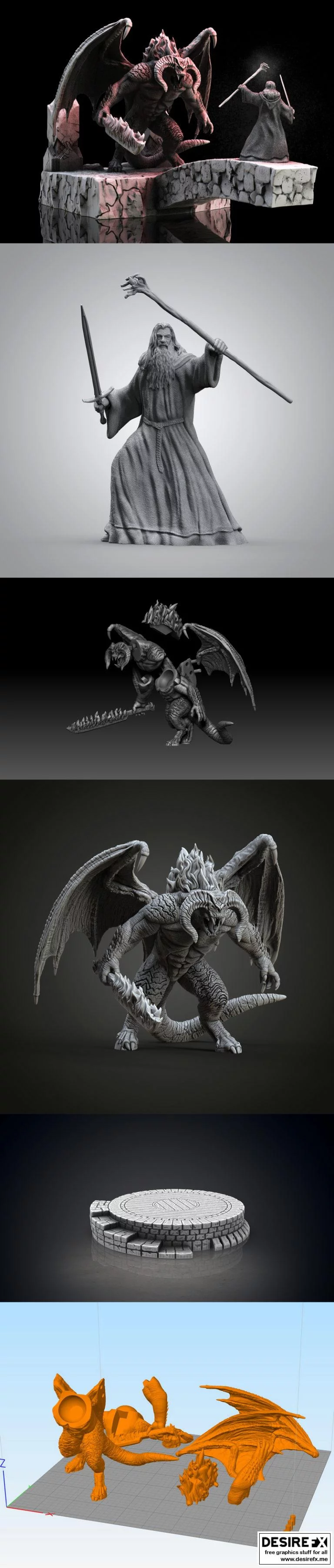 魔戒电影中的Balrog对战甘道夫3D打印模型|Balrog vs Gandalf Diorama – LOTR