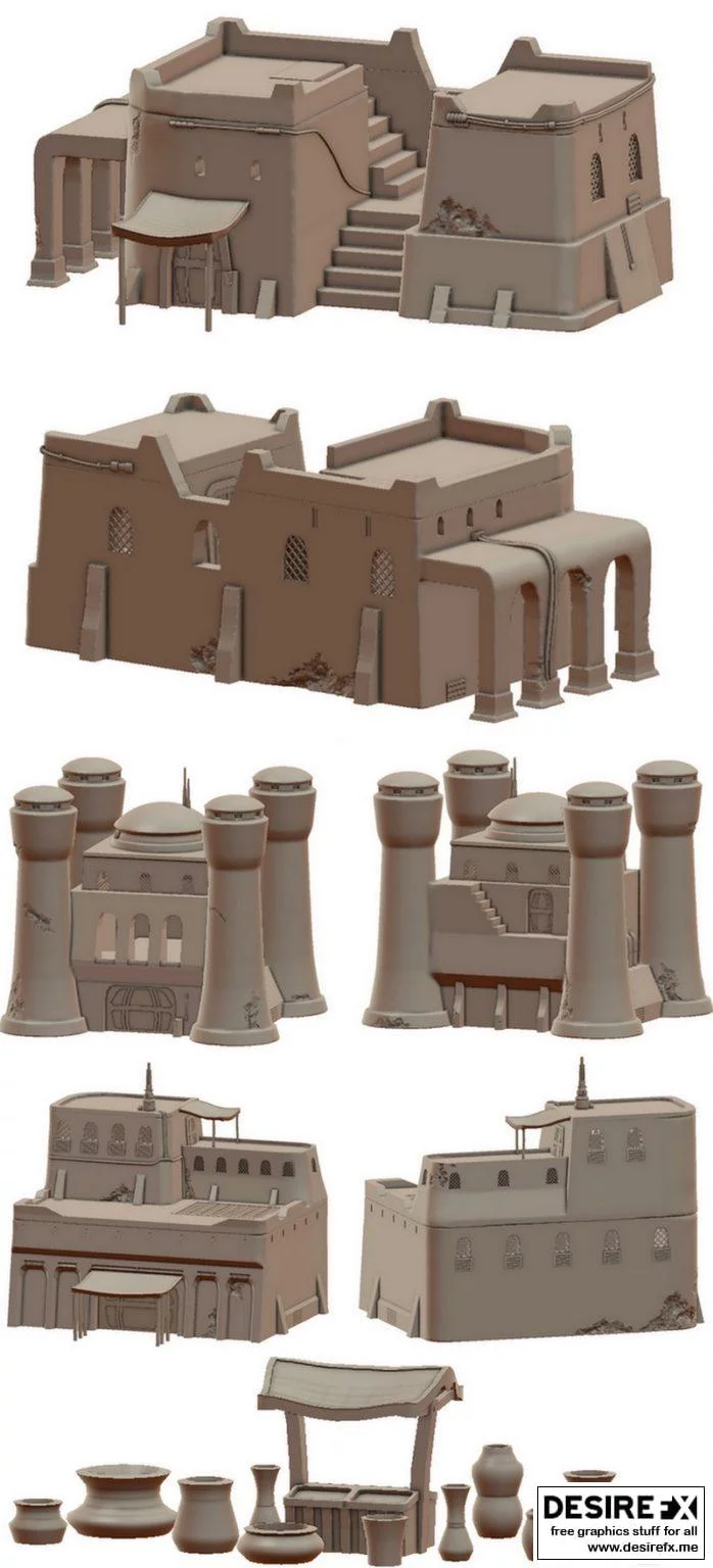 科幻沙漠贸易站3D打印模型|Sci Fi Desert trading Post