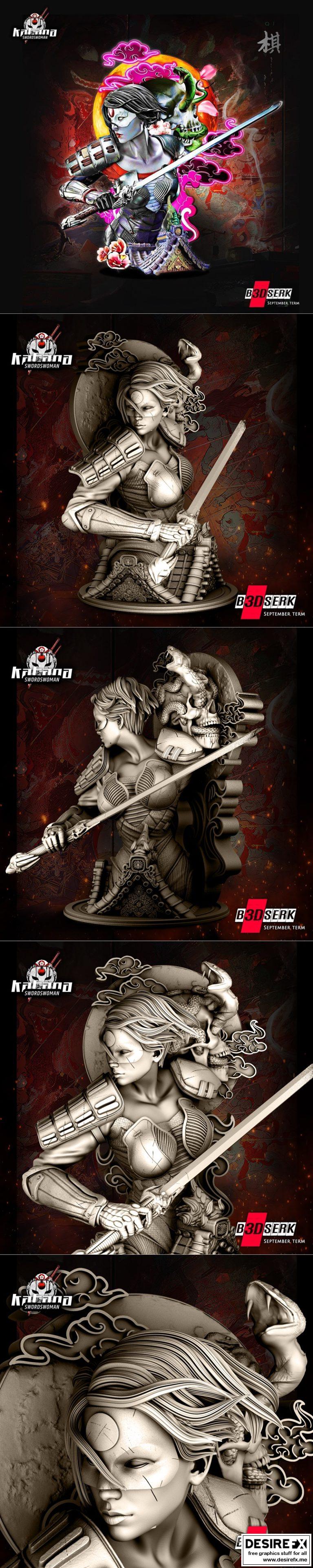 B3dserk – 动漫游戏角色 katana bust 3D打印模型|B3dserk – Katana Bust
