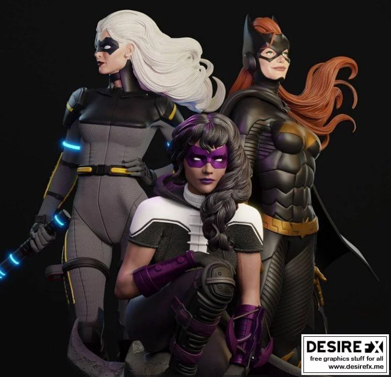 黑翼、蝙蝠女、猎手——3D打印模型集|Black Canary, Batgirl, Huntress – (DC Comics)