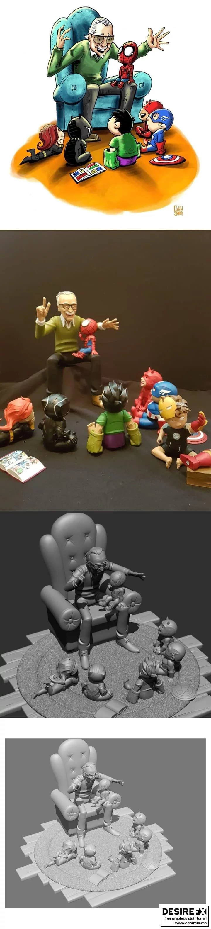 斯坦·李与孩子们：电影角色3D打印模型集|Stan Lee and kids