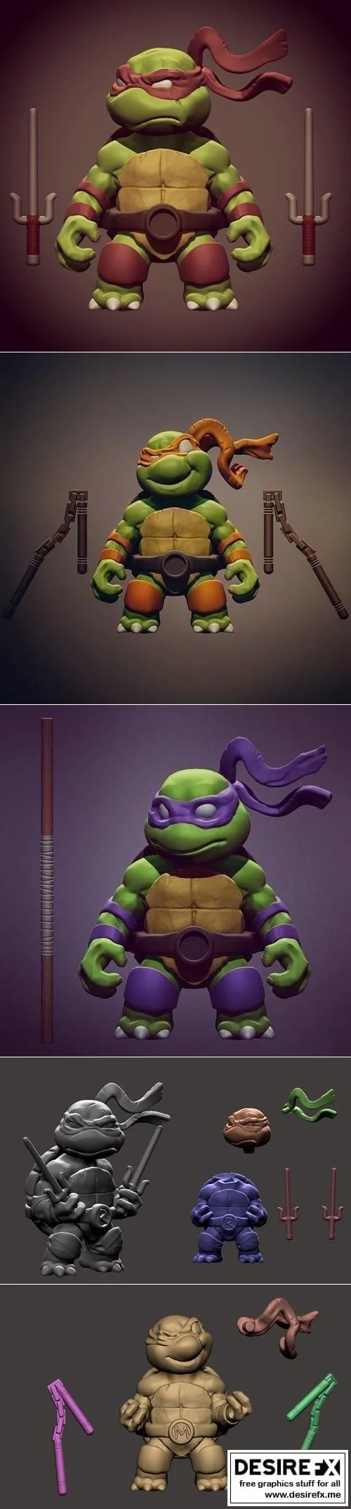 3D打印模型：小恶魔忍者龟Raffa与Mickey登场|Chibi mutant ninja turtles – Raffa and Mickey and DON