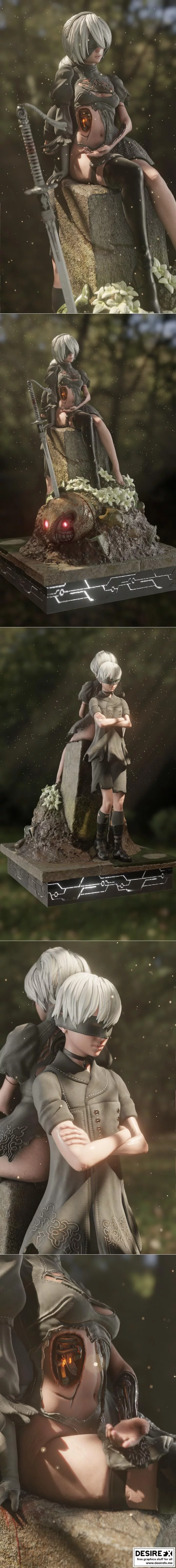 NieR:Automata 2B与9S 3D打印模型|NieR:Automata 2B and 9S