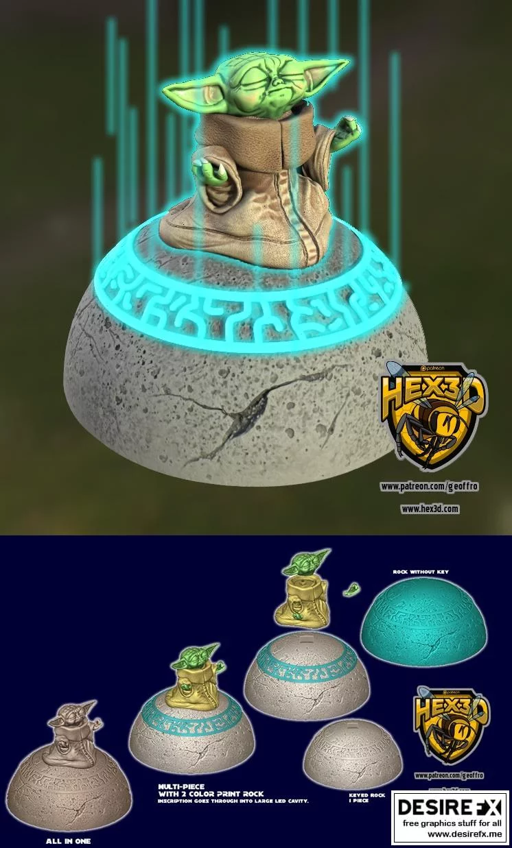 Grogu 3D打印模型 - 宝宝尤达冥想姿态|Grogu Meditating V2 – Hex3D – Grogu – Baby Yoda