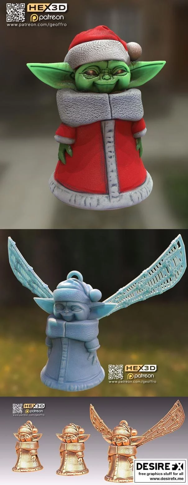 Grogu 3D打印模型圣诞节主题套装|Grogu Elf and Angel Xmas Pack 1 – Hex3D – Grogu – Baby Yoda