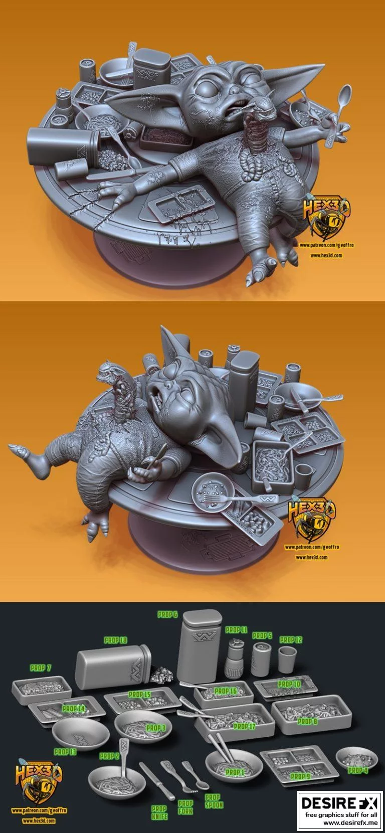 Grogu 3D打印模型——小Yoda萌宠造型|Grogu Chest Pains – Hex3D – Grogu – Baby Yoda