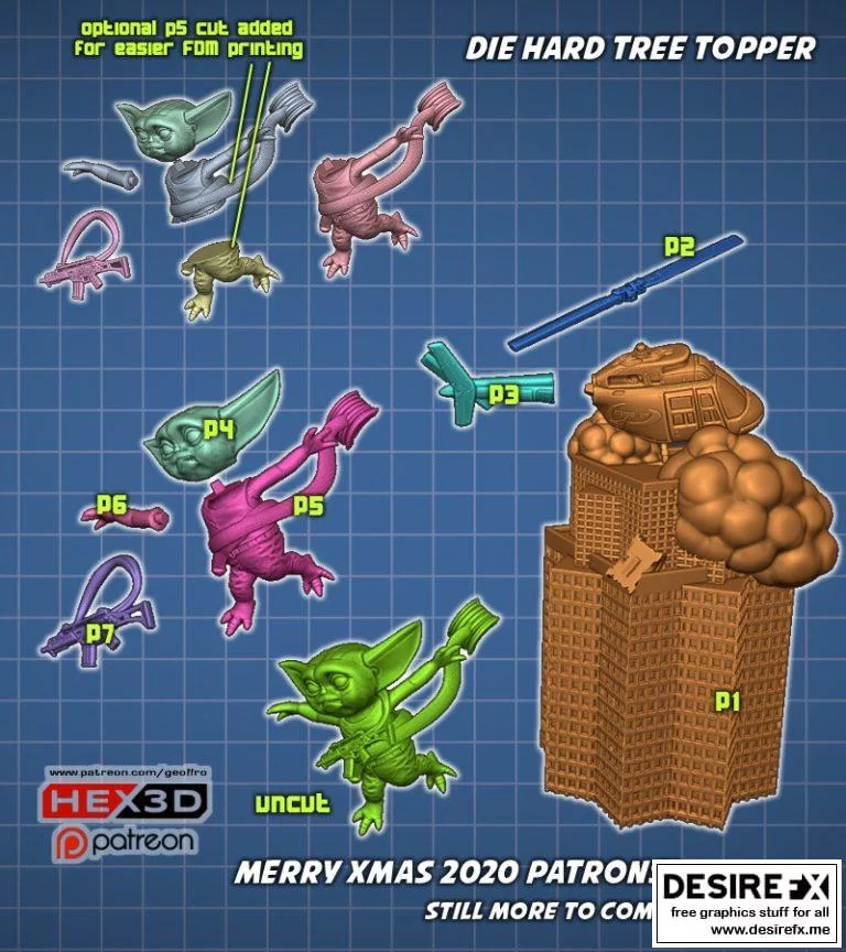 Die Hard Grogu 3D打印模型——Baby Yoda圣诞树顶饰|Die Hard Grogu Xmas Tree Topper – Hex3D – Grogu – Baby Yoda