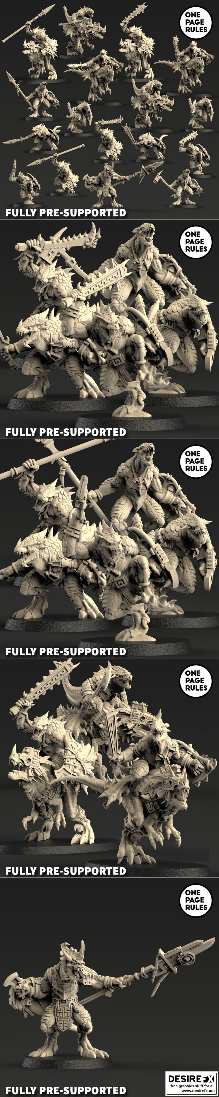 一页面规则——萨里安斯系列角色3D打印模型|One Page Rules – Saurians