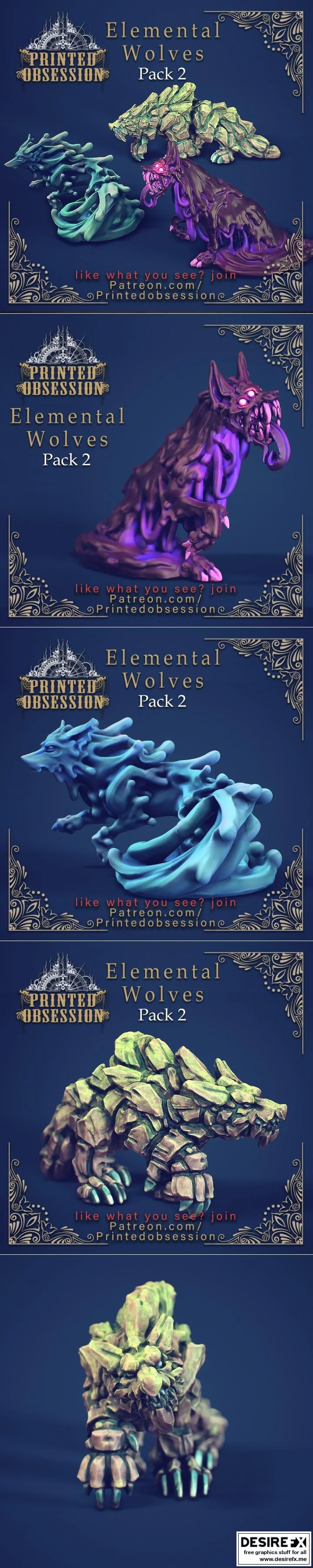 自由元素狼族——第二部3D打印模型集|FREE Elemental Wolves – Pack 2