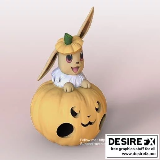 小火龙与南瓜怪兽——哈尔LOWEEN 3D打印模型|Eevee With Pumpkin Pokemon – Halloween – 3D Print Model