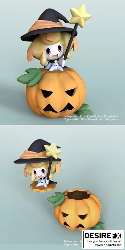 杰尼龟与南瓜宝可梦 3D打印模型|Jirachi With Pumpkin Pokemon – Halloween – 3D Print Model