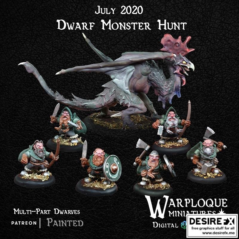 Warploque迷你模型：矮人怪物狩猎3D打印作品|Warploque Miniatures – Dwarf Monster Hunt – 3D Print Model