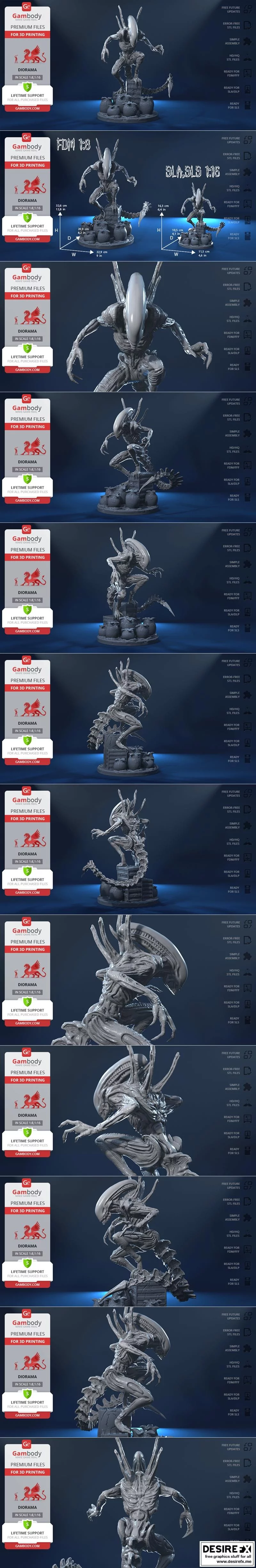 异形模型3D打印作品|Alien Xenomorph in Diorama – 3D Print Model