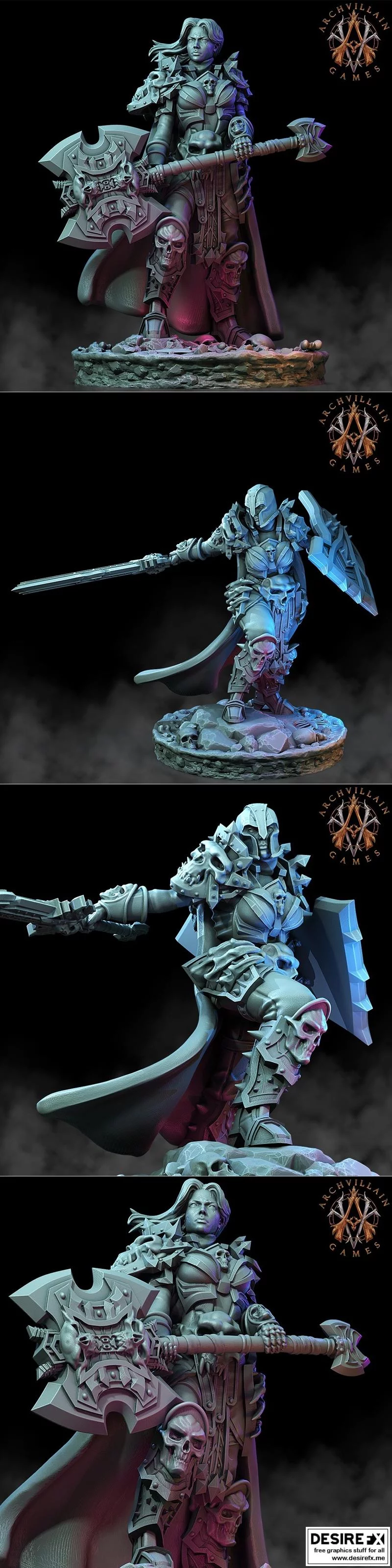 女暗影骑士 3D打印模型|Female Deathknight – 3D Print Model