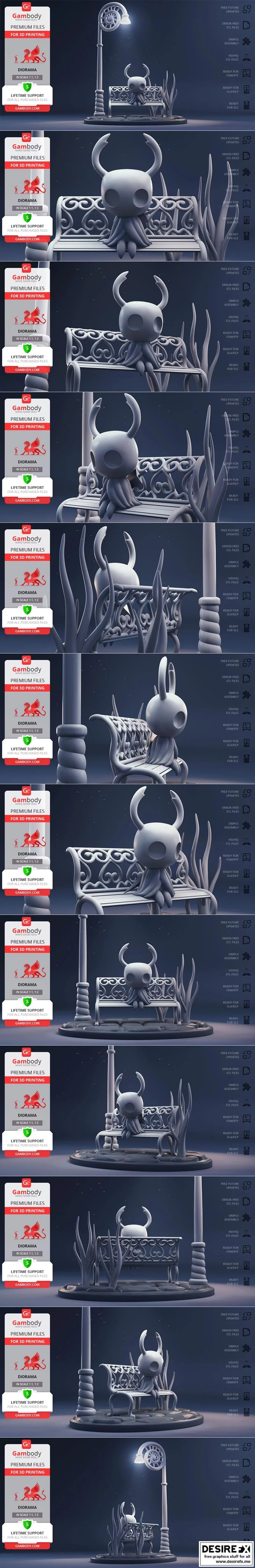 空洞骑士场景模型 3D打印雕像|Hollow Knight Figurine in Diorama – 3D Print Model
