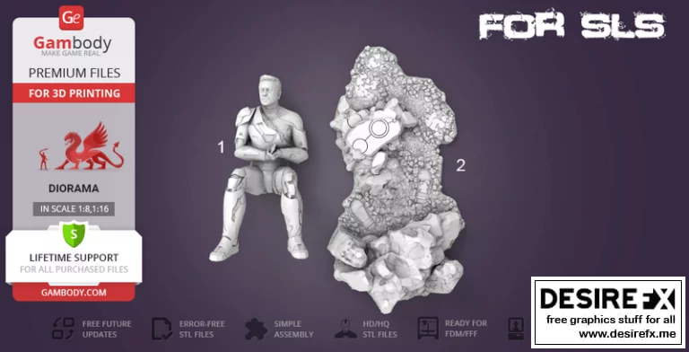 完美幻境—— defeated铁人 3D打印模型|Complete Diorama-The Defeated Iron Man – 3D Print Model