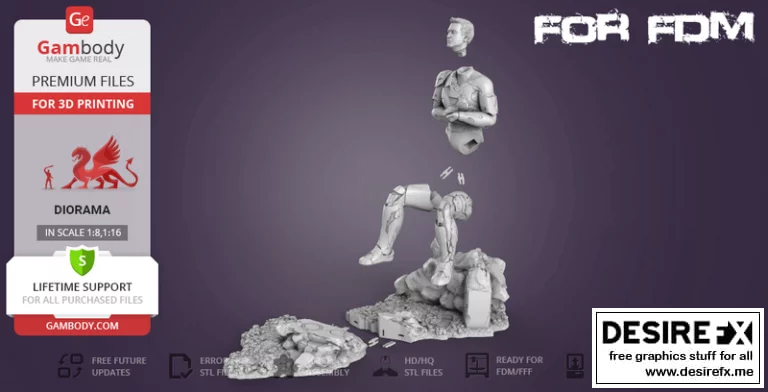 完美幻境—— defeated铁人 3D打印模型|Complete Diorama-The Defeated Iron Man – 3D Print Model