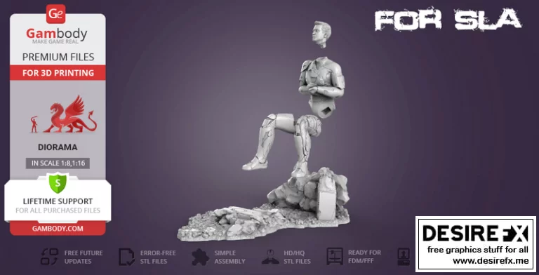 完美幻境—— defeated铁人 3D打印模型|Complete Diorama-The Defeated Iron Man – 3D Print Model