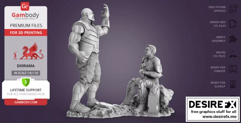 完美幻境—— defeated铁人 3D打印模型|Complete Diorama-The Defeated Iron Man – 3D Print Model