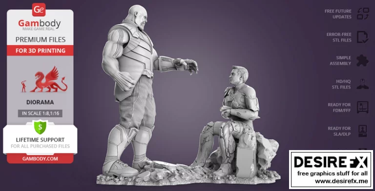 完美幻境—— defeated铁人 3D打印模型|Complete Diorama-The Defeated Iron Man – 3D Print Model