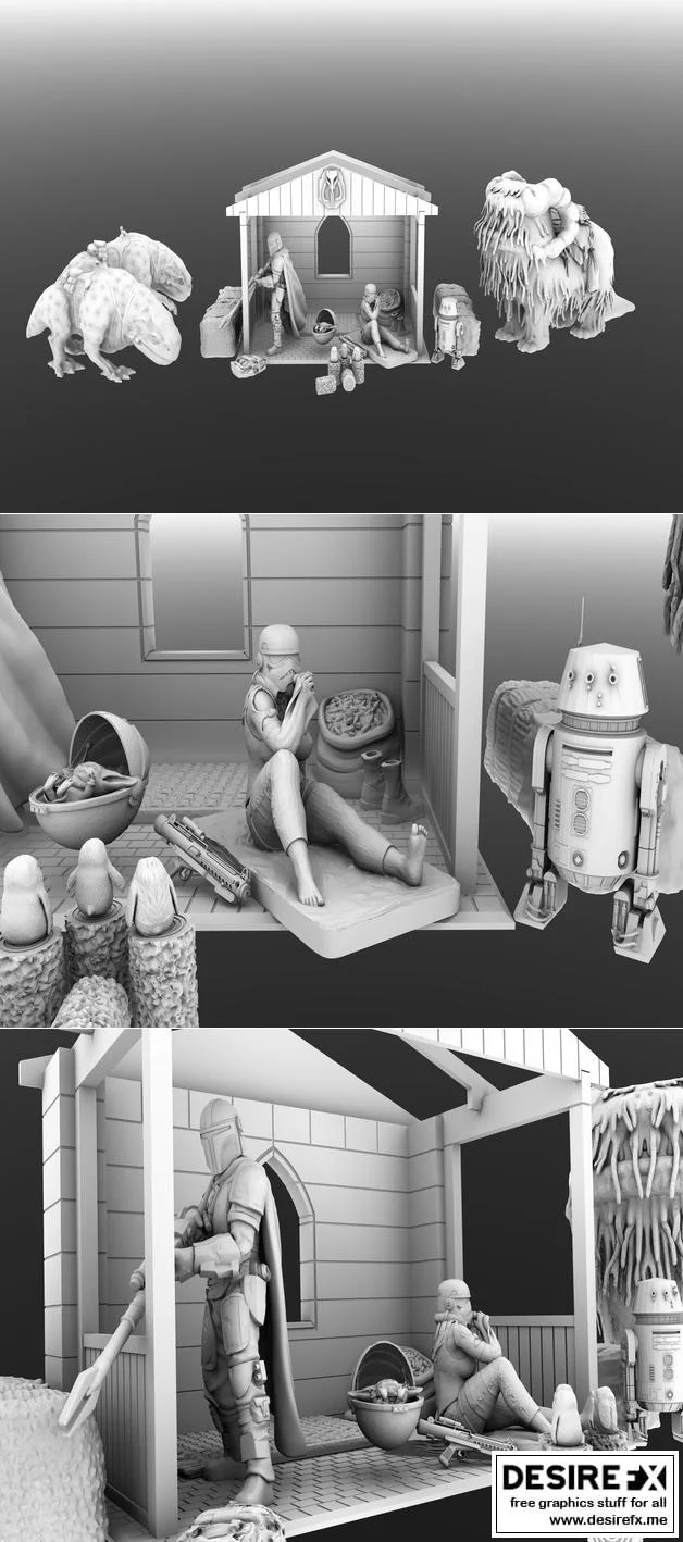 曼达洛人（小耶耶）圣诞圣像3D打印模型|Mandalorian (Baby Yoda) Christmas Manger Scene – 3D Print Model