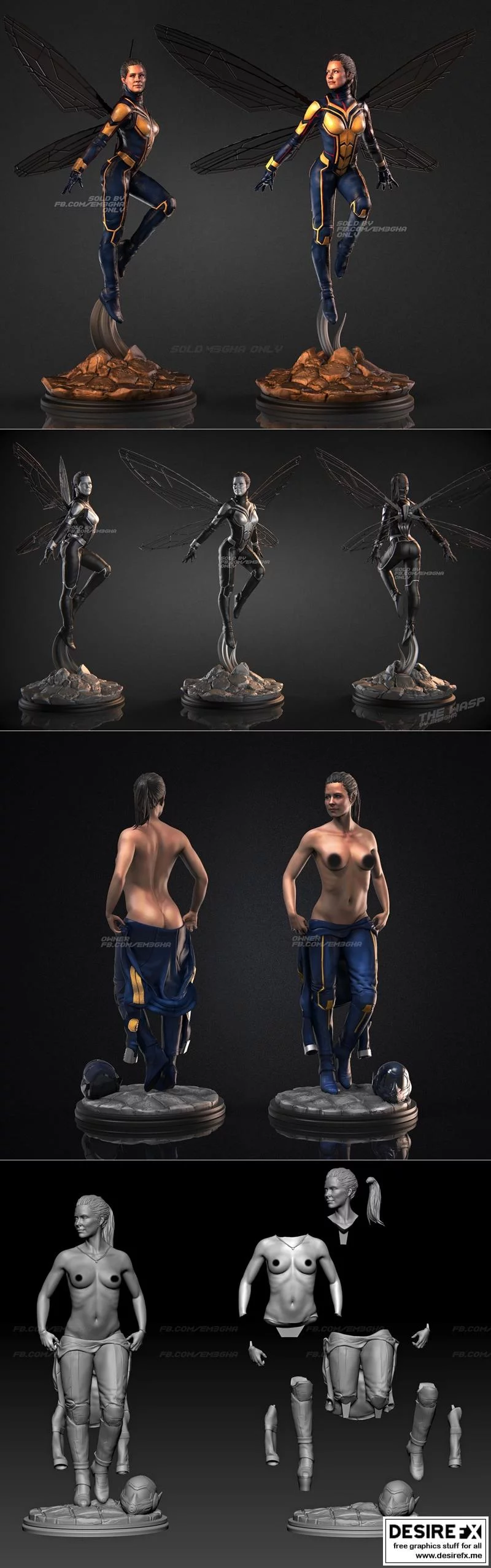 梅加·L——艾娃·莉莉——黄蜂——3D打印模型|Megha L – Evangeline Lilly – The Wasp – 3D Print Model