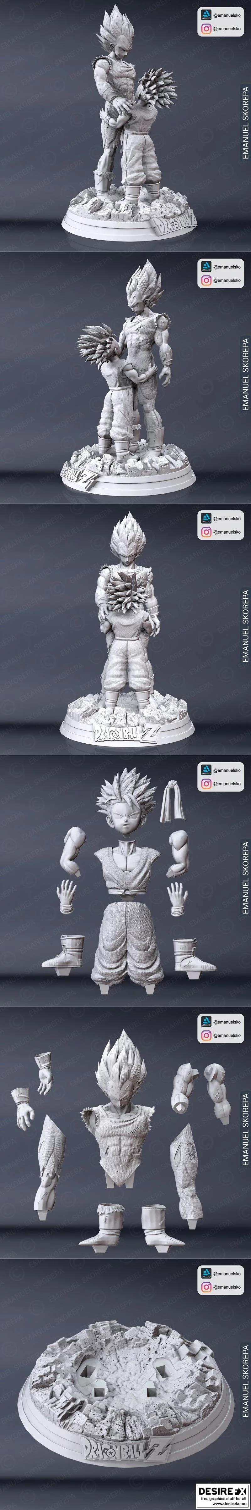悟空与贝吉塔3D打印雕像模型|Emanuel Skorepa – Vegeta and Trunks Statue – 3D Print Model