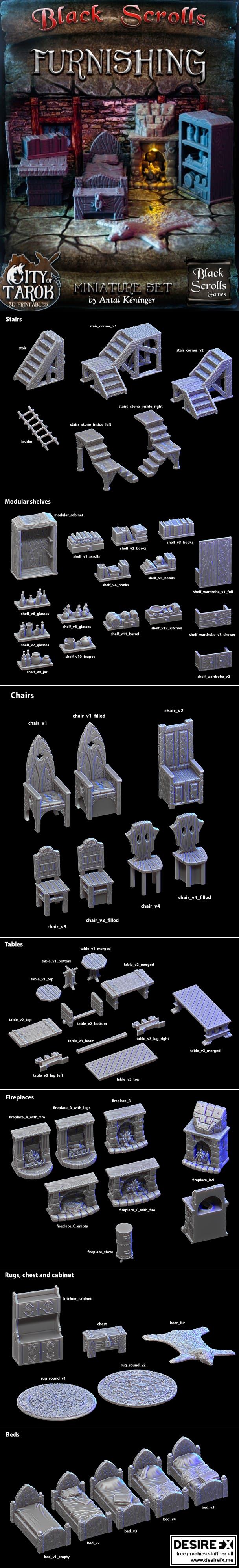 塔罗城：家具设计 3D打印模型|City of Tarok – Furnishing – 3D Print Model