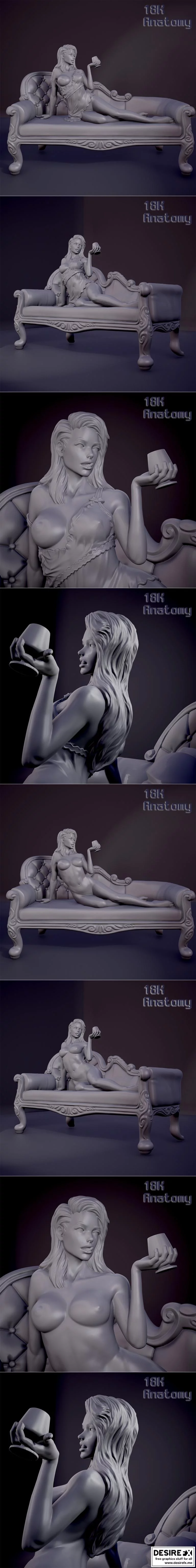 18K高精度3D打印模型：动漫少女沙发场景造型|18K Anatomy – Girl on the sofa – 3D Print Model