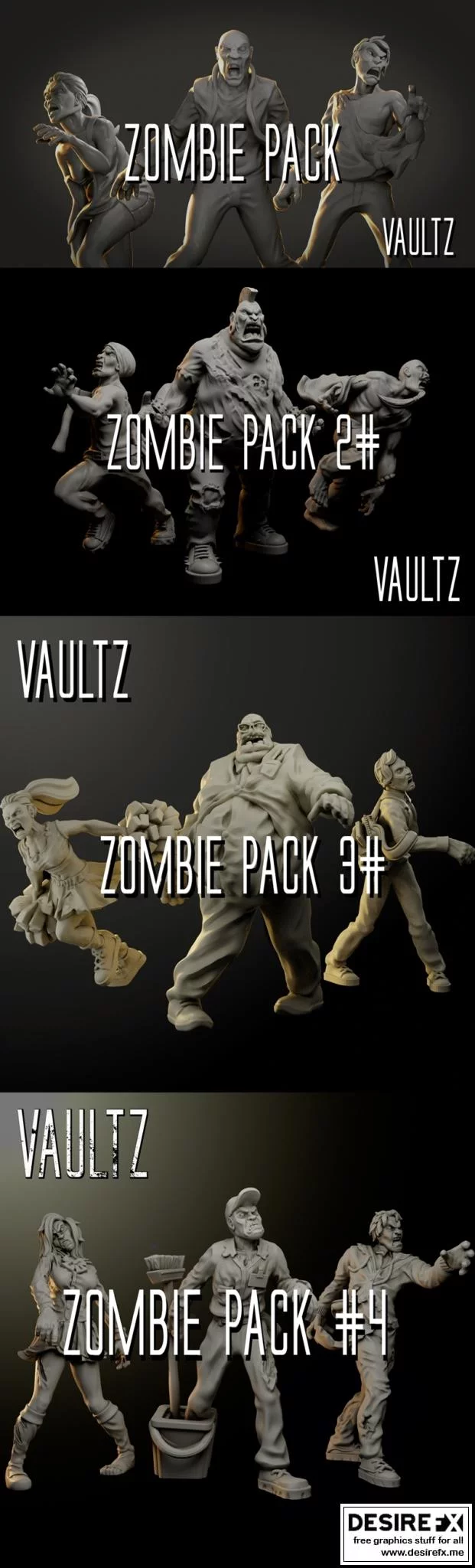 Vault Z僵尸套装1-4 3D打印模型|Vault Z – Zombie Pack 1-4 – 3D Print Model