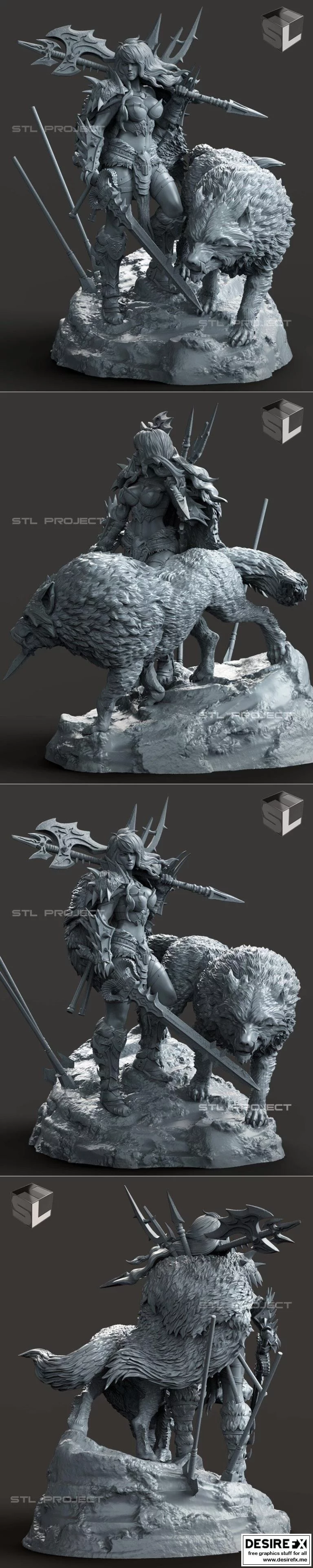 野蛮人与狼——3D打印模型|Barbarian and the Wolf – 3D Print Model