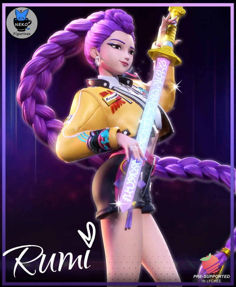 3D打印模型：Rumi角色萌系手办|Neko Figurines – Rumi – Kpop Demon Hunters – 3D Print Model