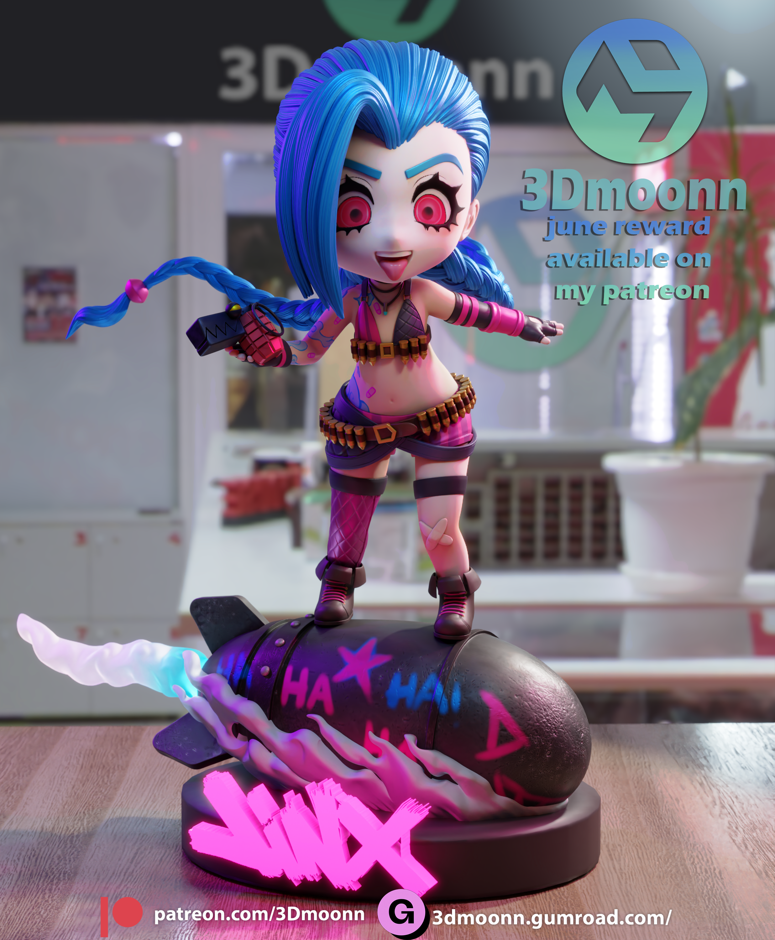 3D打印模型：Jinx 可爱萌系角色模型|3Dmoonn – Jinx Chibi