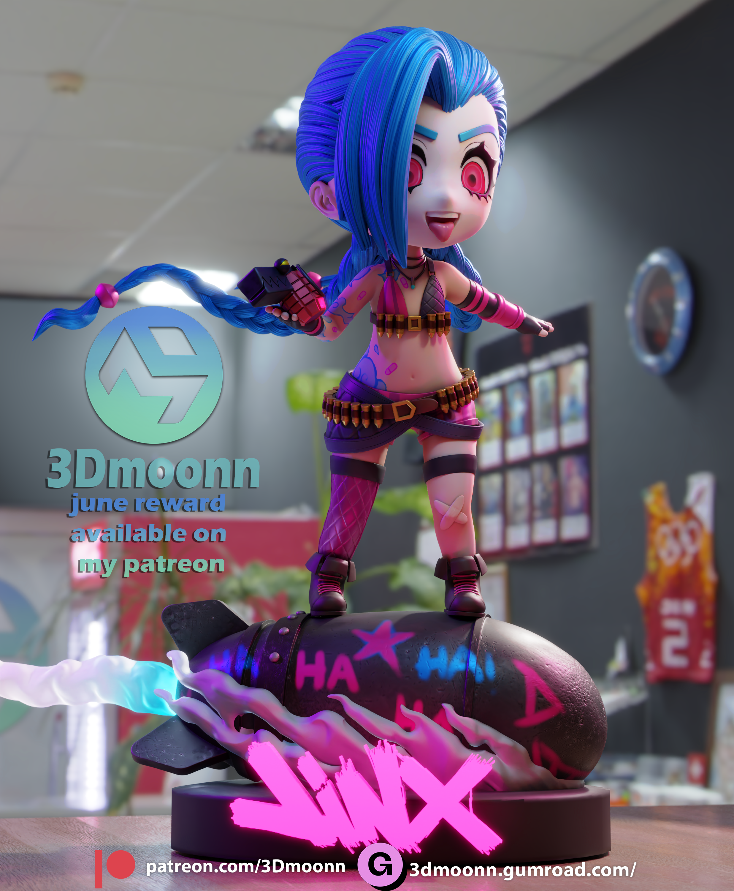 3D打印模型：Jinx 可爱萌系角色模型|3Dmoonn – Jinx Chibi
