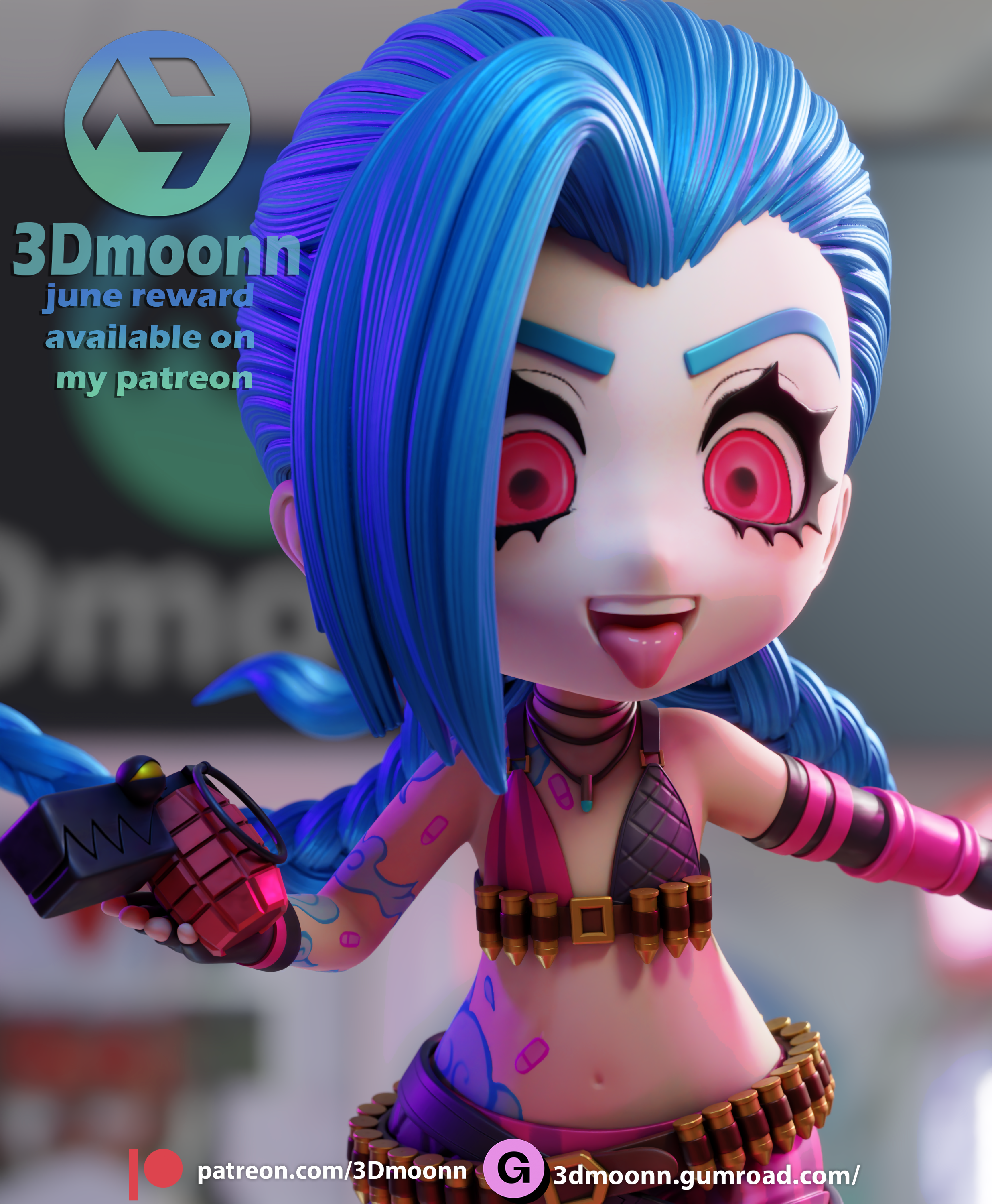 3D打印模型：Jinx 可爱萌系角色模型|3Dmoonn – Jinx Chibi