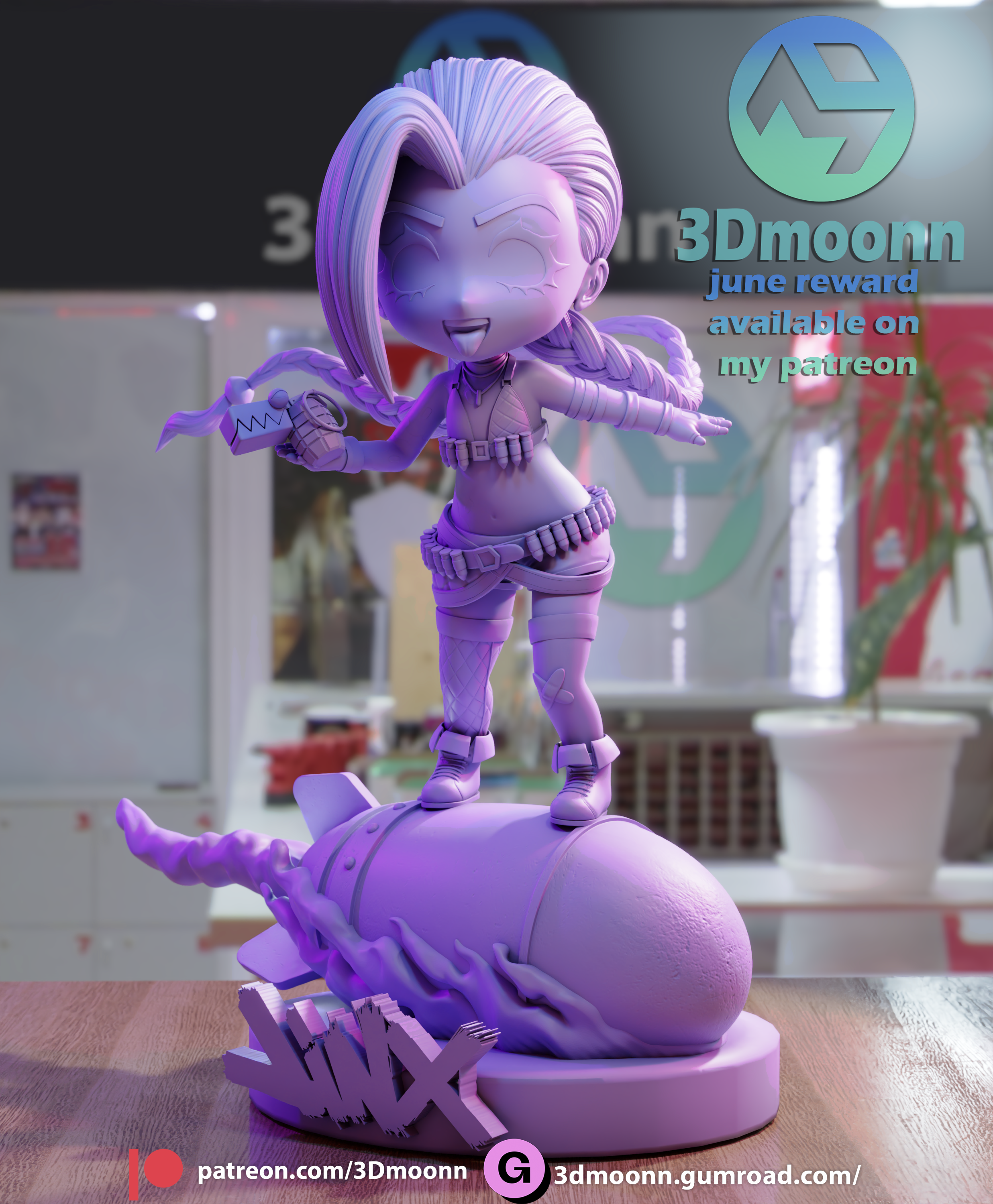3D打印模型：Jinx 可爱萌系角色模型|3Dmoonn – Jinx Chibi