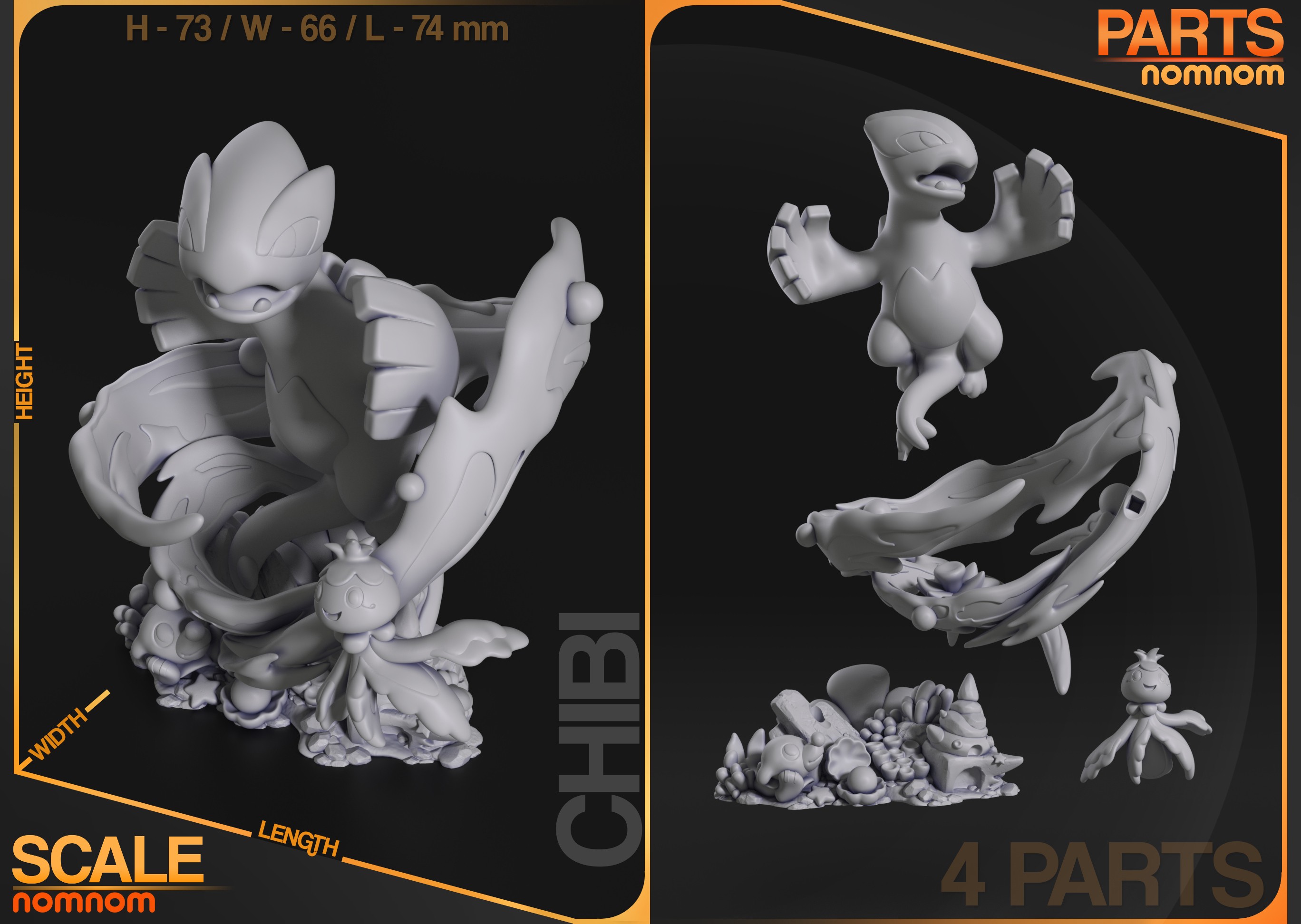 宝可梦迷你立绘·露格尼特3D打印模型|Nomnom Figures – Chibi Lugia from Pokemon – 3D Print Model STL