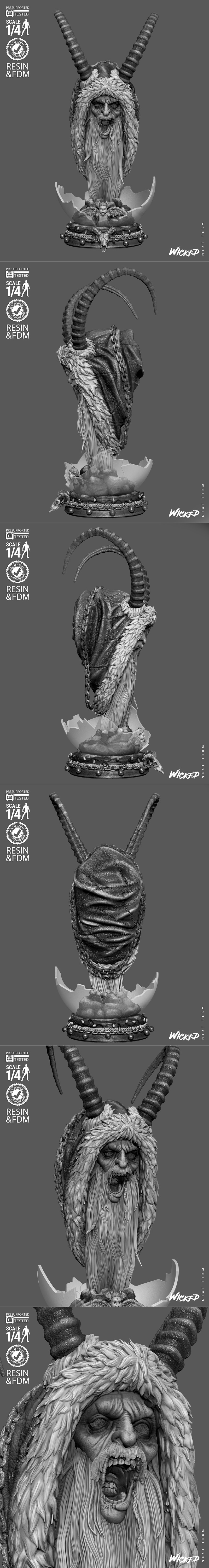 邪恶之 Krampus 立体打印模型|Wicked – Krampus Portrait Bust – 3D Print Model STL